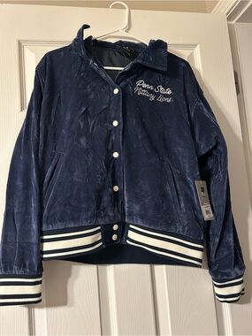 Colosseum Navy Velvet Penn State Varsity Bomber Jacket